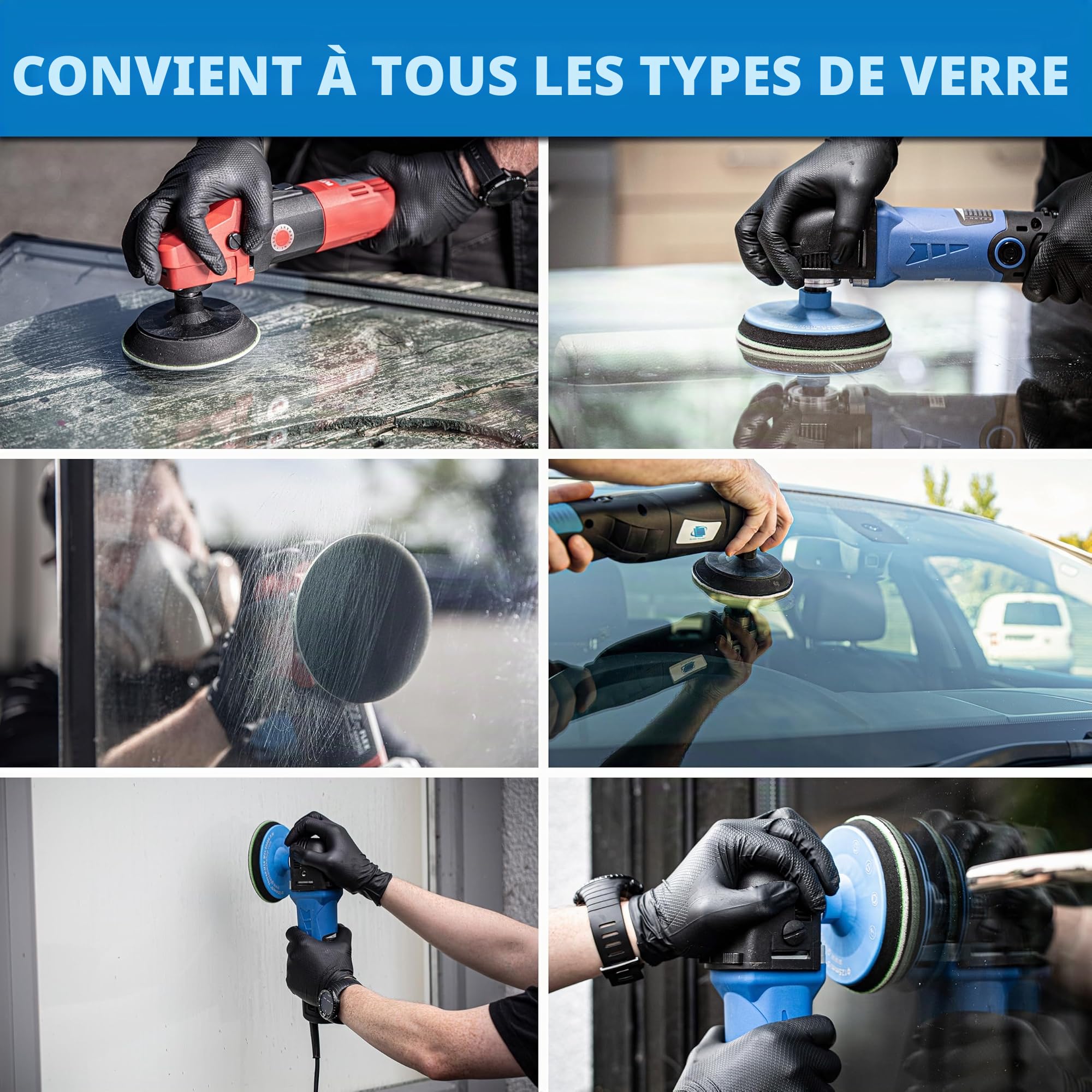 Glass Polish 125mm Pro Kit de Polissage Professionnel pour éliminer Les Rayures sur Le Verre. Élimine Les Rayures, Les Graffitis, Les dégâts d'eau et Les Traces d'acide, et restaure l'état d'origine.