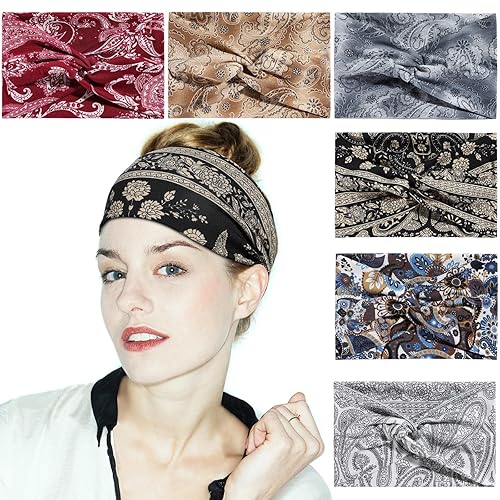 Achiou Paquete de 6 diademas anudadas para mujer, bandas anchas para el cabello rizado para mujer, bandas elásticas antideslizantes, bandas de pelo