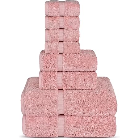 Chakir Turkish Linens Hotel & Spa Quality, Highly Absorbent Towel Set (Set of 8, Pink)