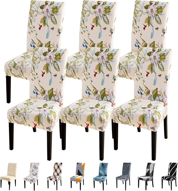 SearchI Dining Chair Covers, Set of 6 Stretch Removable Washable Chair Slipcovers,Chairs Protective Cover for Dining Room Kitchen Living Room Home Decor(Flower8#,6 Pack)