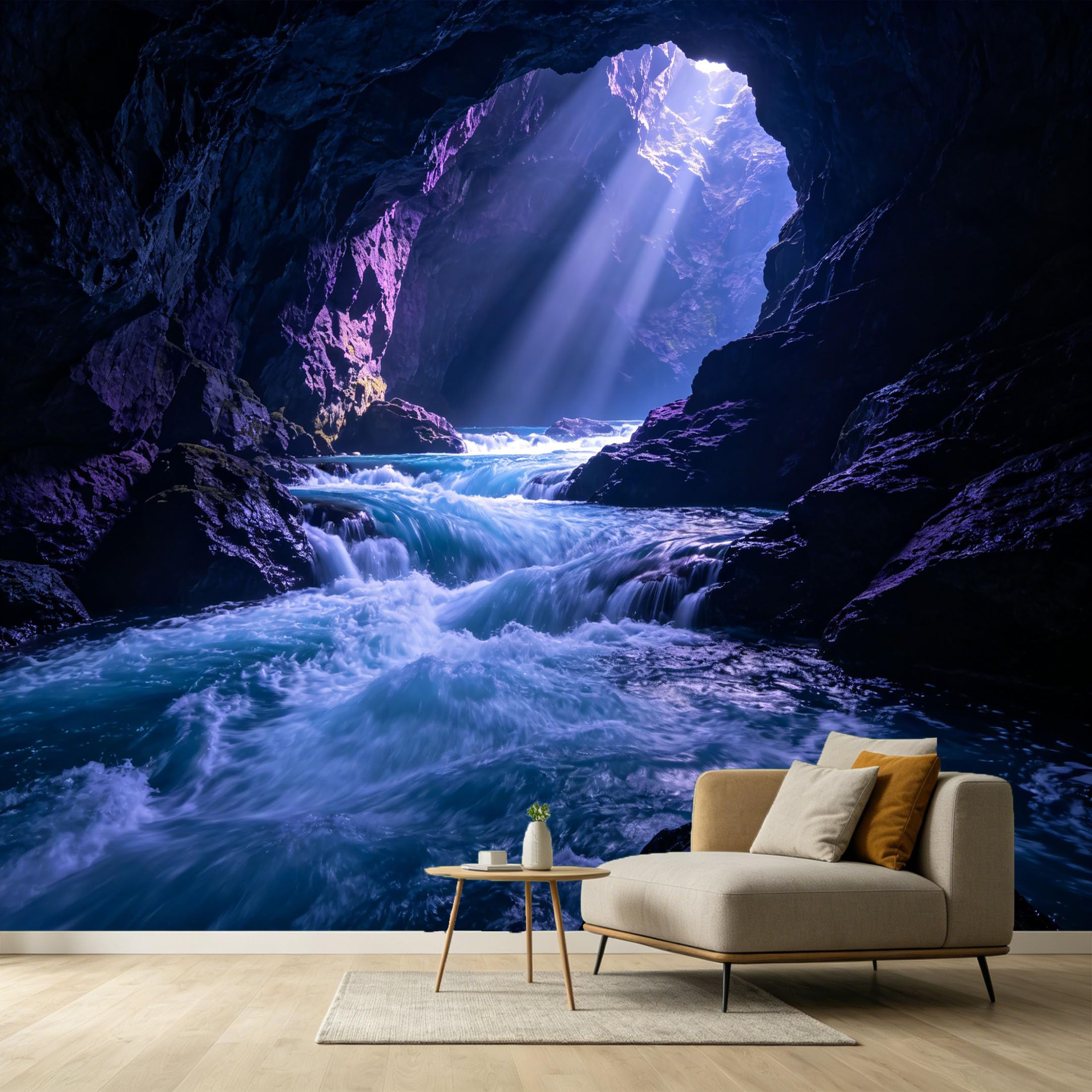 Custom Size Wall Murals Subterranean River Cave Light Rays 3D Trompe L'Oeil Landscape SelfAdhesive Wall Fabric Removable Large Wallpaper for Photo Living Room
