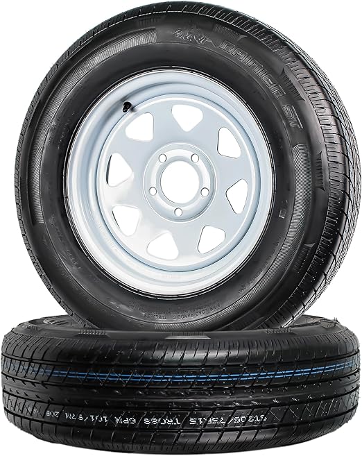 eCustomrim 2-Pack Radial Trailer Tire On Rim ST205/75R15 Load Range D 5-4.5 White Spoke Wheel - 6 Year Warranty w/Free Roadside