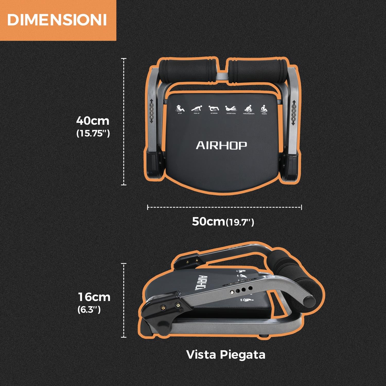 AIRHOP attrezzo addominali 8-in-1 pieghevole, 4 livelli di resistenza, capacità di peso 100 kg, attrezzi per addominali a casa, macchina per l'allenamento del corpo totale per la palestra domestica