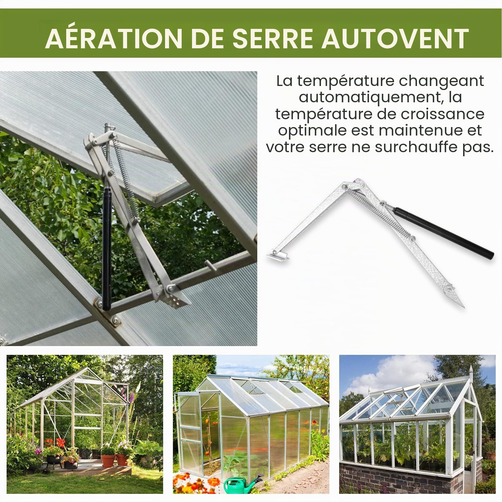 Ouvre-fenêtre automatique pour serre 14 kg 45 cm