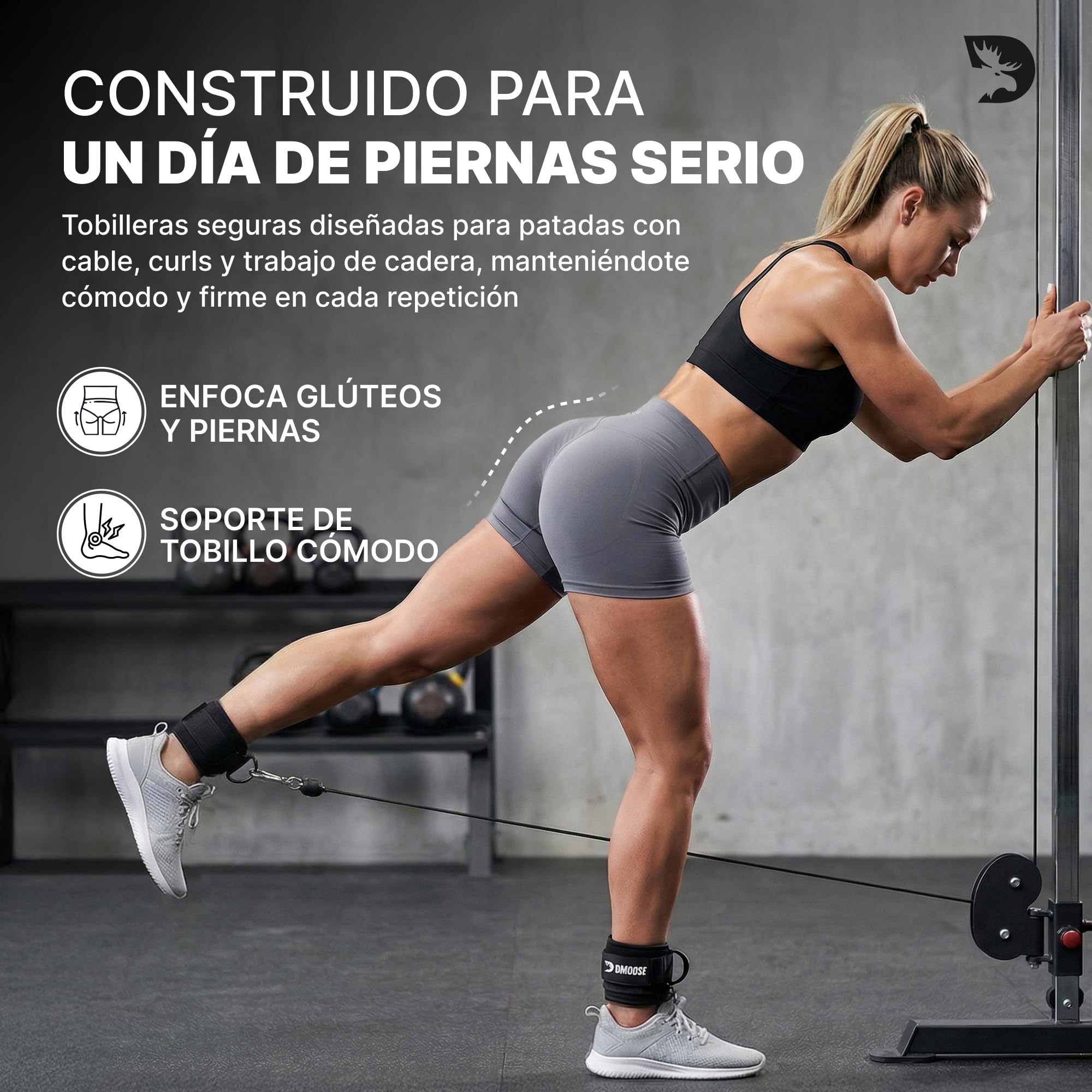 DMoose Fitness Tobilleras Poleas Gym - Talla Única Con Puños Acolchados De Primera Calidad - Accesorios Gym Mujer Ejercicios De Glúteos - Correa Para El Tobillo Para Hacer Botín Ejercicio