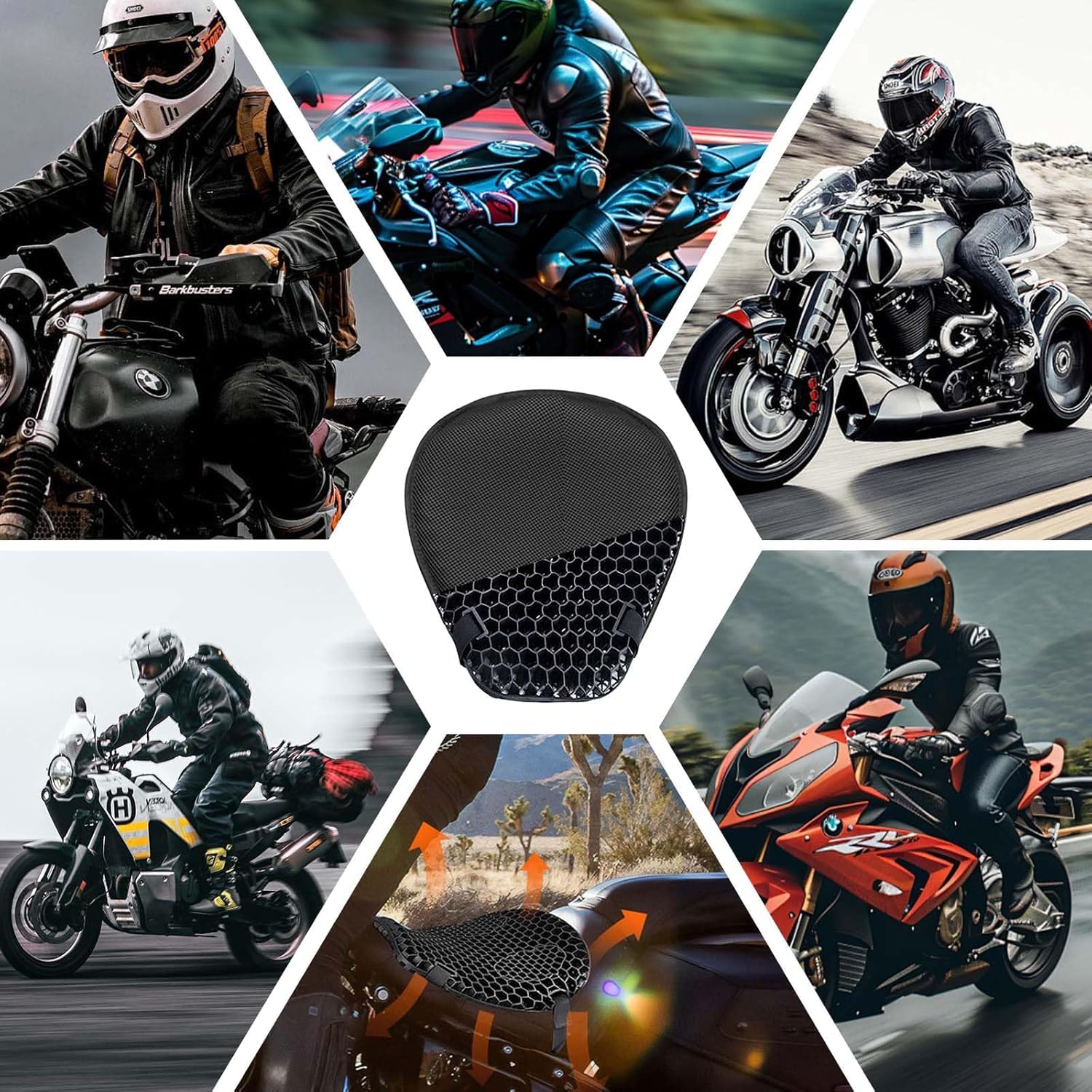 Motorcycle Seat Cushion Plegable, Cojin Moto con Innovador Protector de Amortiguación del Cojín de Gel, Transpirable Físicamente y Cómodo a Largo Plazo, Cojin Asiento Moto Gel