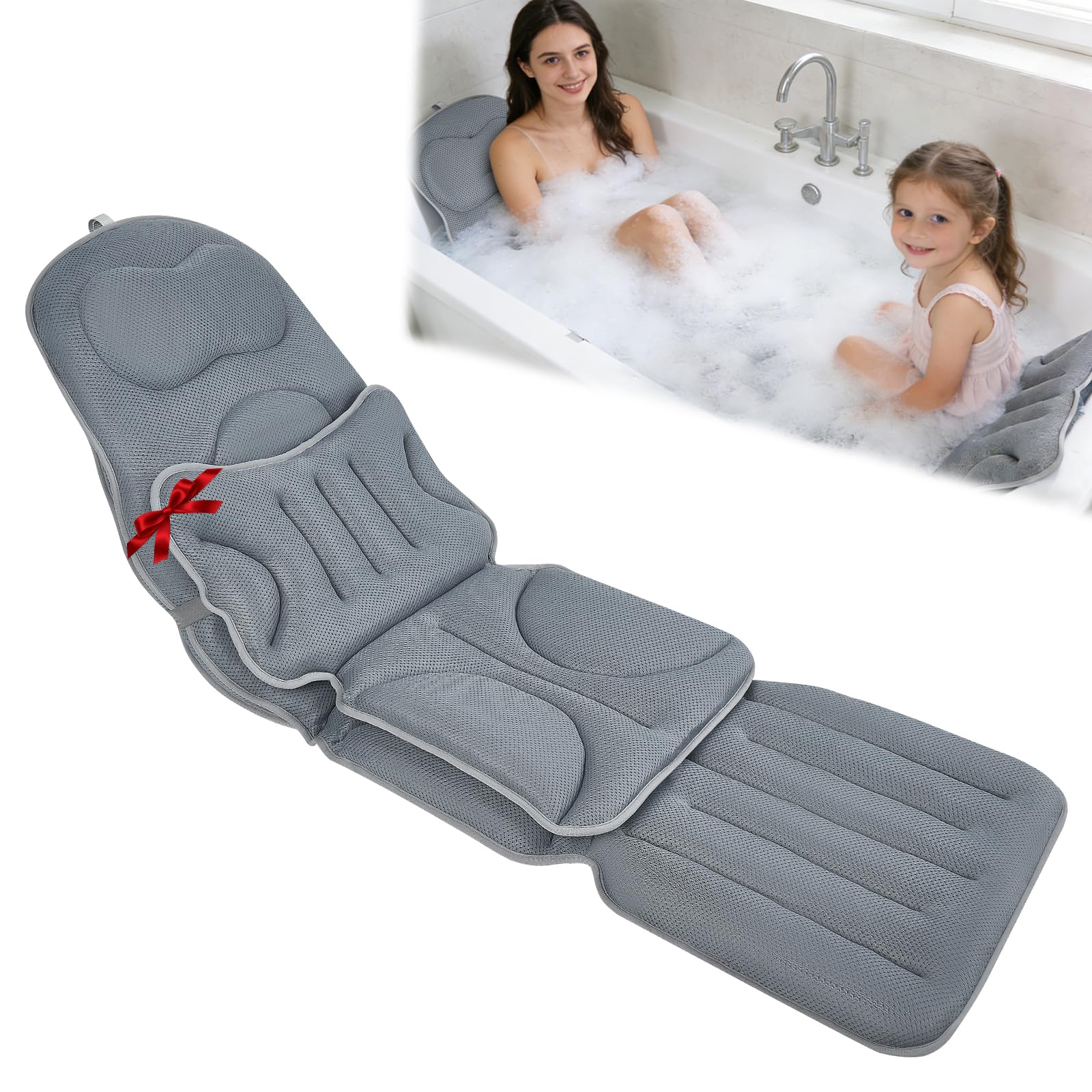 Cuscino per Vasca da Bagno a Corpo Intero, 125×40 cm per Altezza del Corpo 160–180 cm, Adatto Solo per Vasche da Bagno Lisce, Asciugatura Rapida, Amichevole per la Pelle