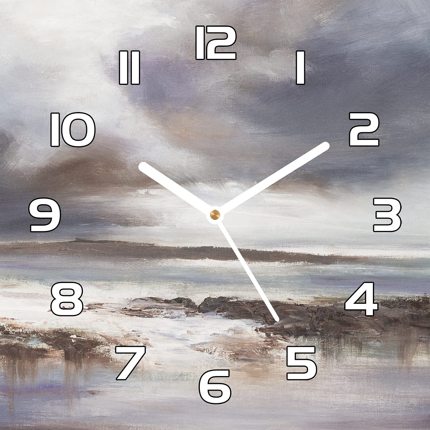 Horloge en verre 30x30 cm motif orageux plage design paradis avec aiguilles noires
