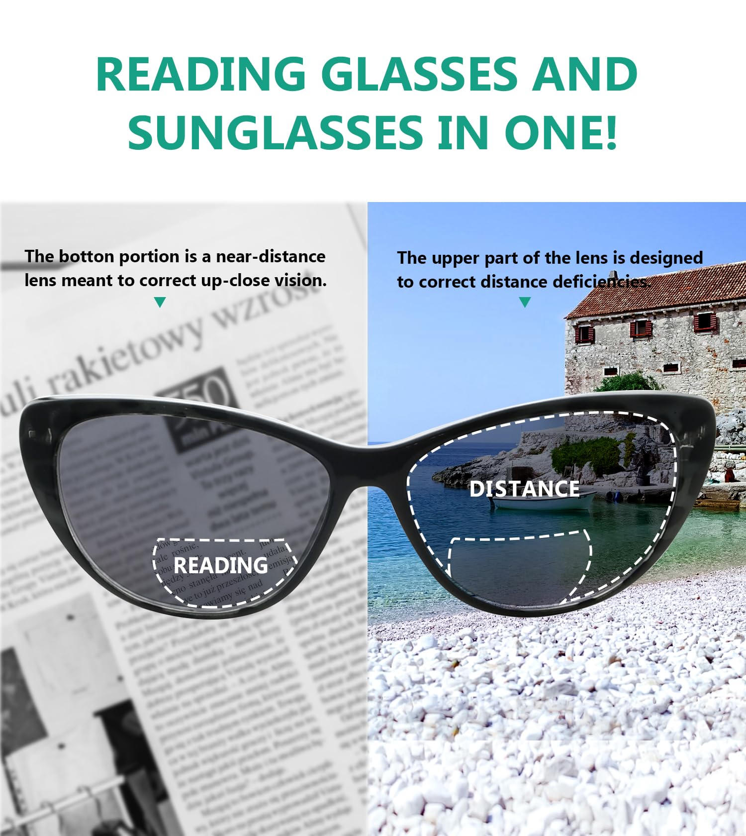 Eyekepper 7-Pack Cat-Eye Womens Bifocal Sunglasses UV Protection Sunshine Readers +3.00