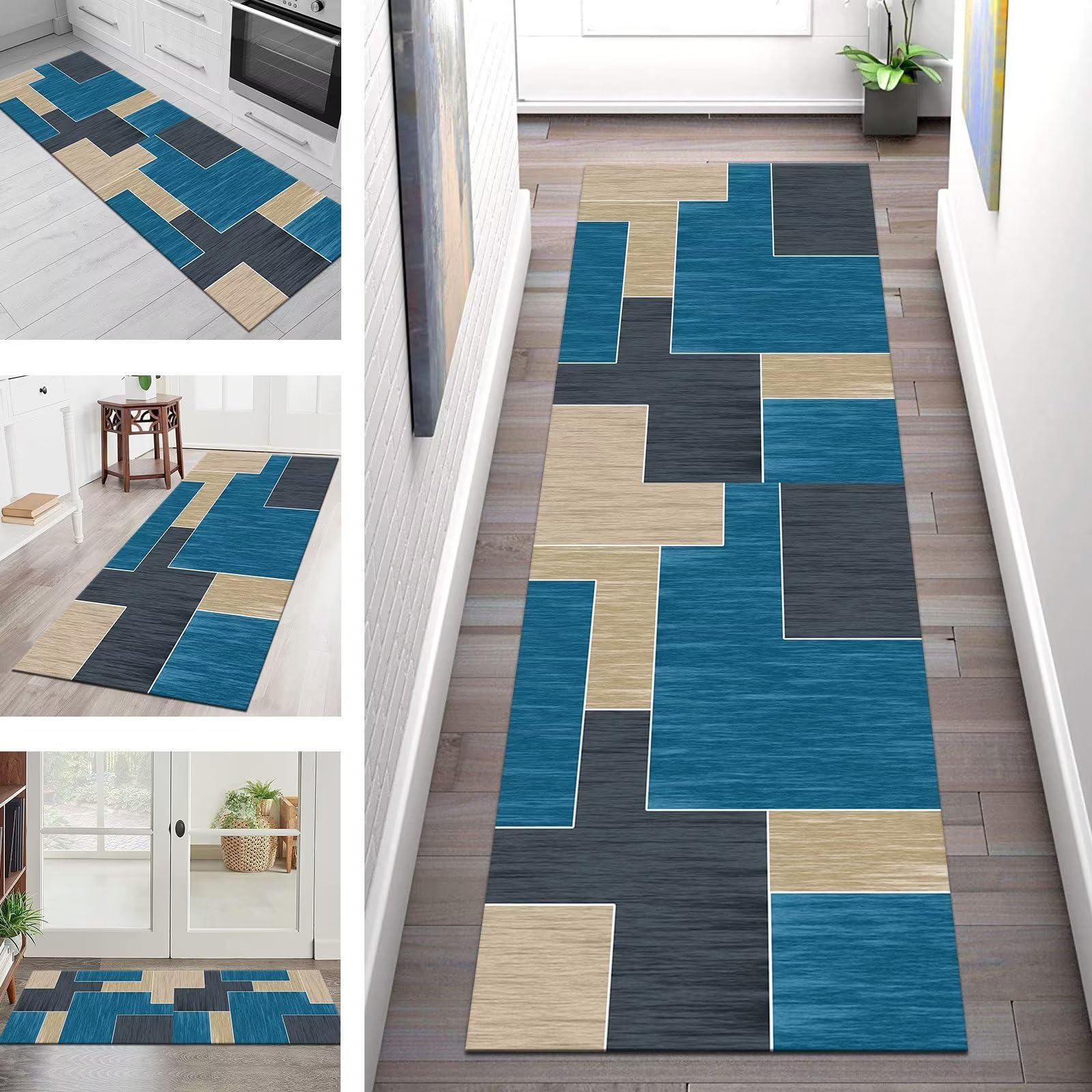 Tappeto Passatoia Corridoio 90x400 Cm - Antiscivolo, Lavabile, Nero Grigio, Poliestere - Foto 6