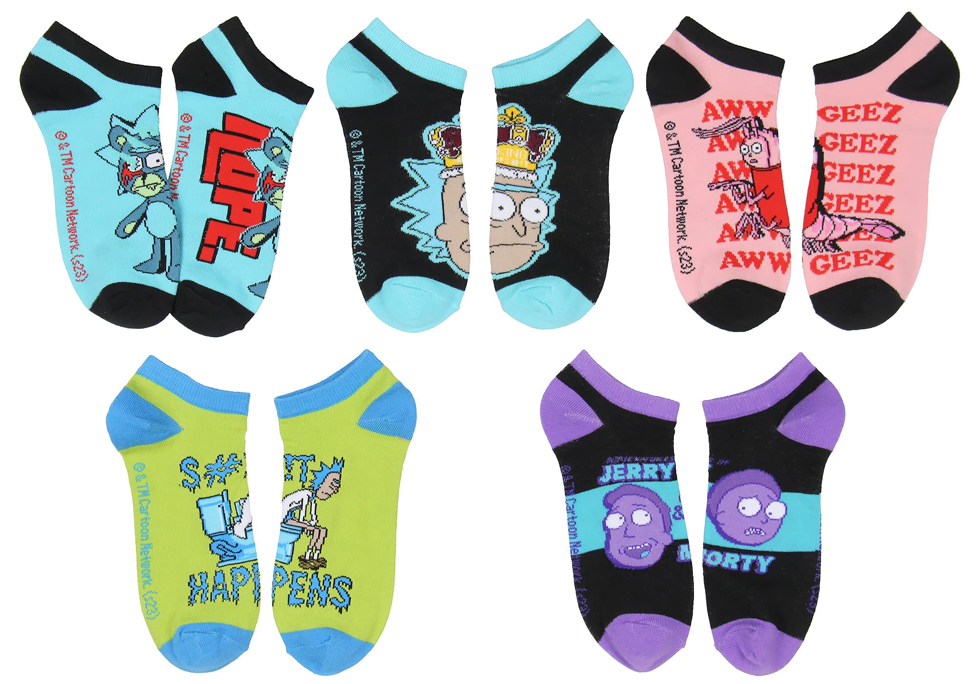 Rick and Morty Calcetines tobilleros para hombre, mezcla y combinación, paquete de 5 pares, Varios colores, 5-10