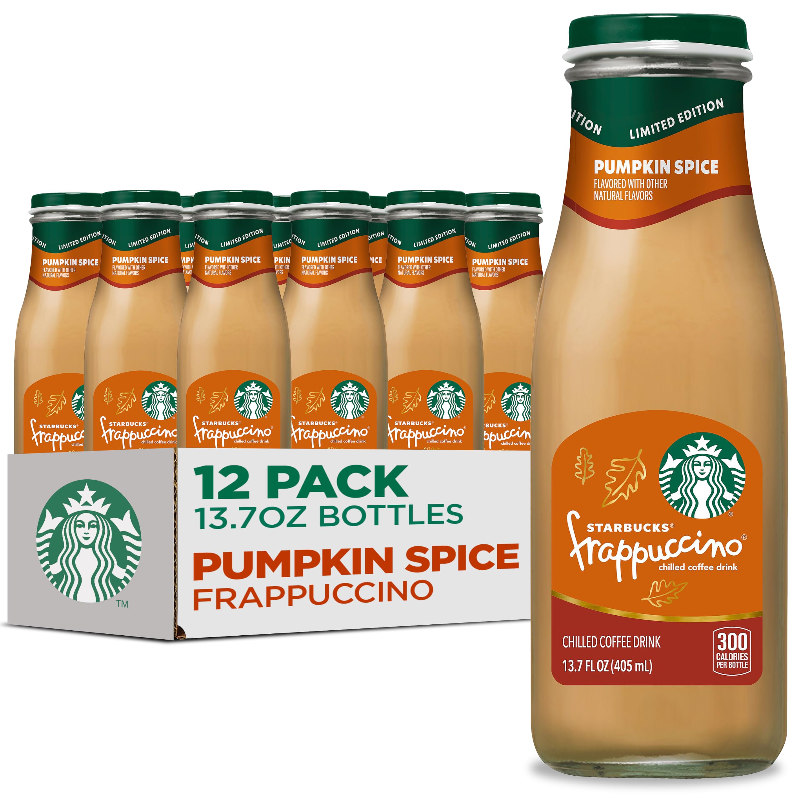 Starbucks Frappuccino, Pumpkin Spice, 13.7 fl oz Bottles (12 Pack) | Coffee Drink, Iced Coffee