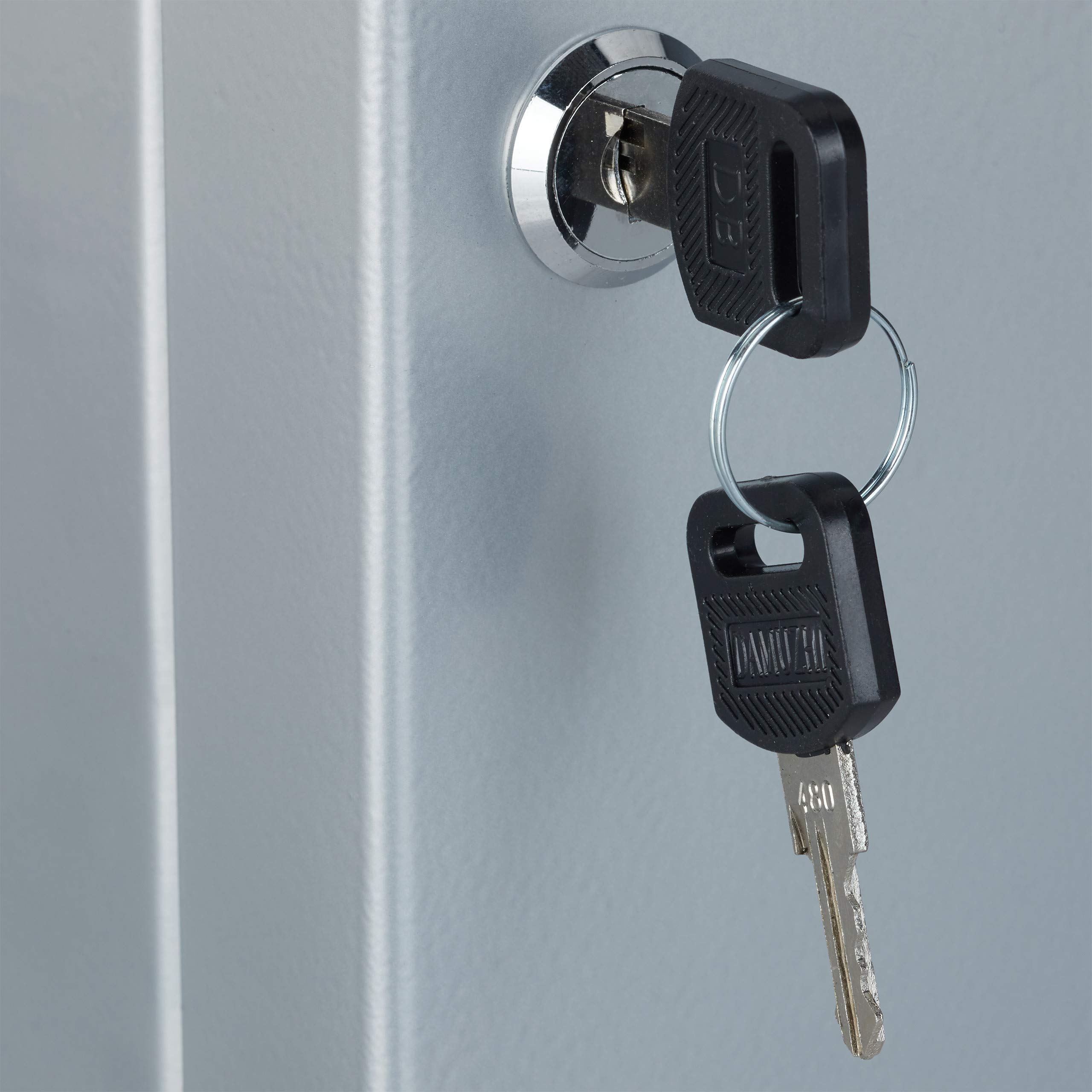 Relaxdays Caja para Llaves con Cerradura, 48 Ganchos, con llaveros, Metal, Gris, 25 x 18 x 7,5 cm