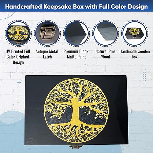 Miniatura 4 de Caja de recuerdos del árbol de la vida, caja de almacenamiento de madera negra, caja de madera decorativa para decoración del hogar, caja de memoria