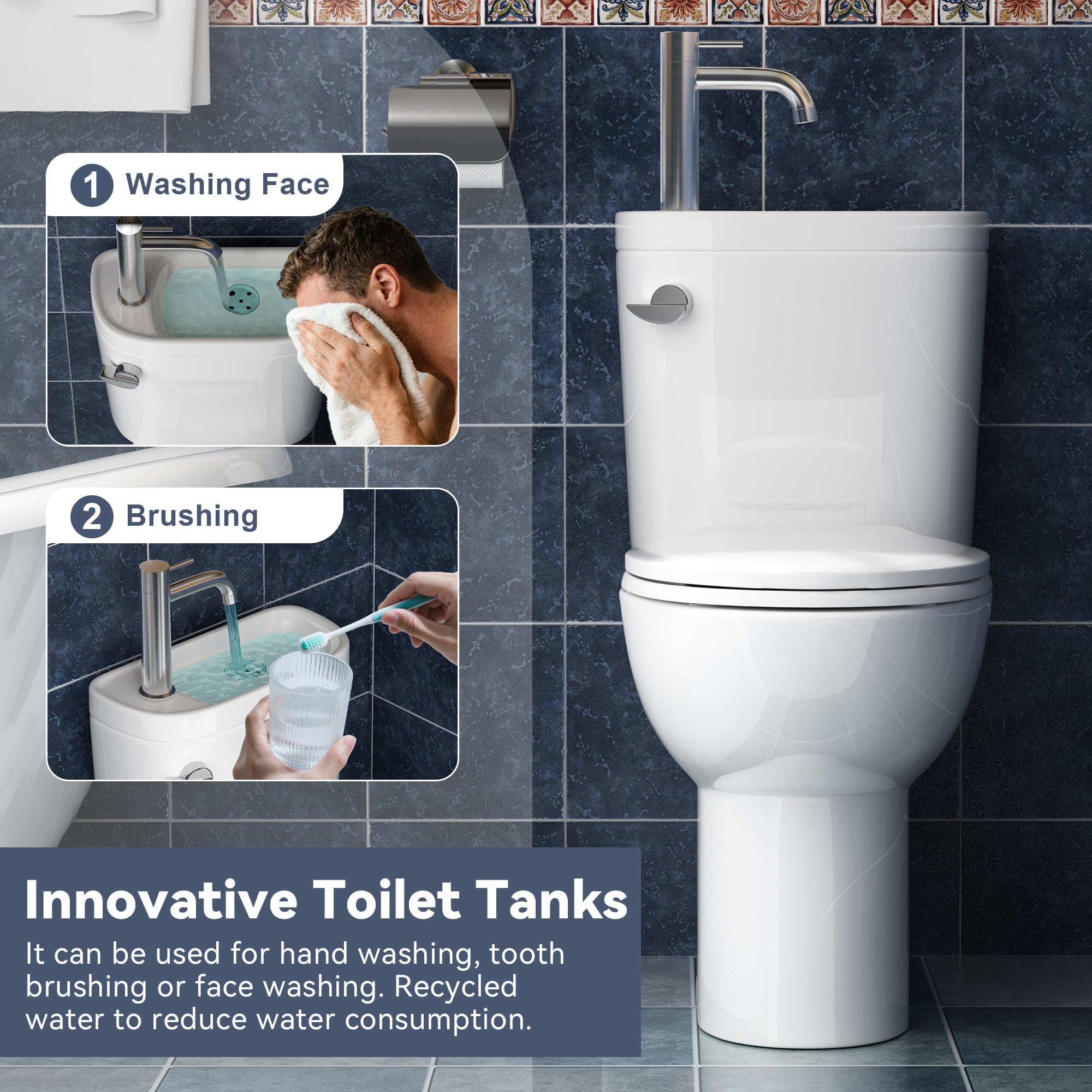 1/12 トイレ SUPERFLO Elongated Toilet with Sink, Faucet Toilets with Rough in