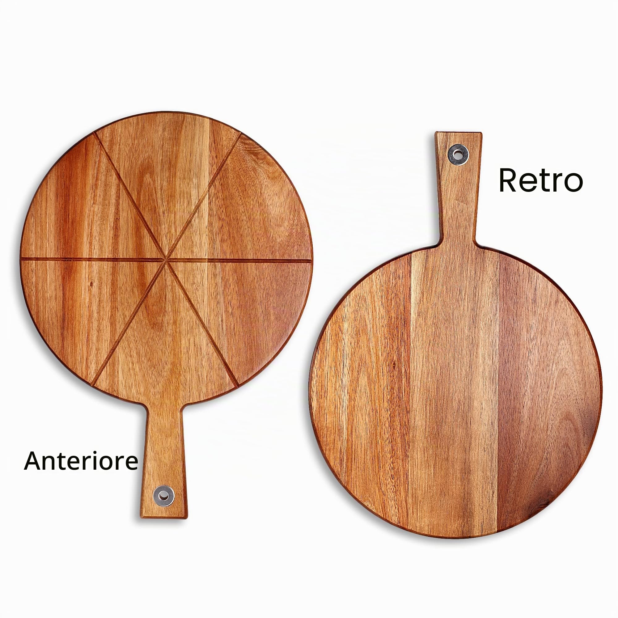 TJ POP Tagliere in Legno di Acacia 30cm per Pizza, Vassoio con Tagliapizza e Buccia