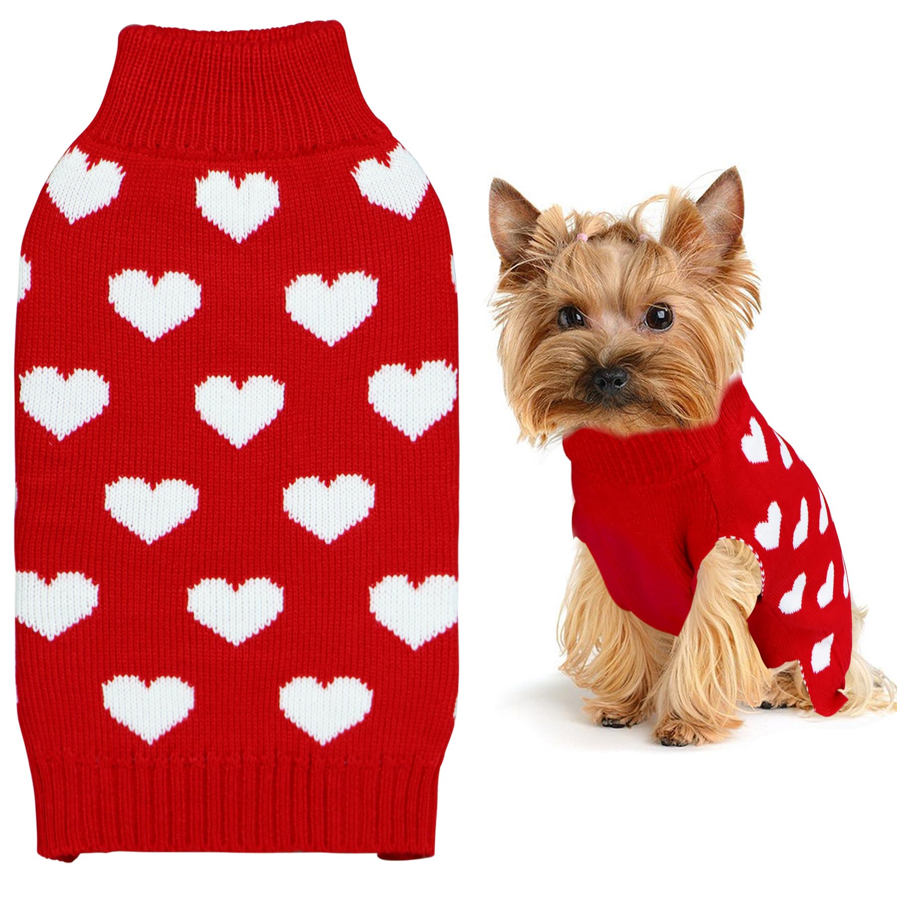 GOYOSWA Valentine Dog Sweater Dog Valentines Clothes Outfit Knitted Dog Heart Sweater for Small Medium Large Dogs Pets (Red, Small)