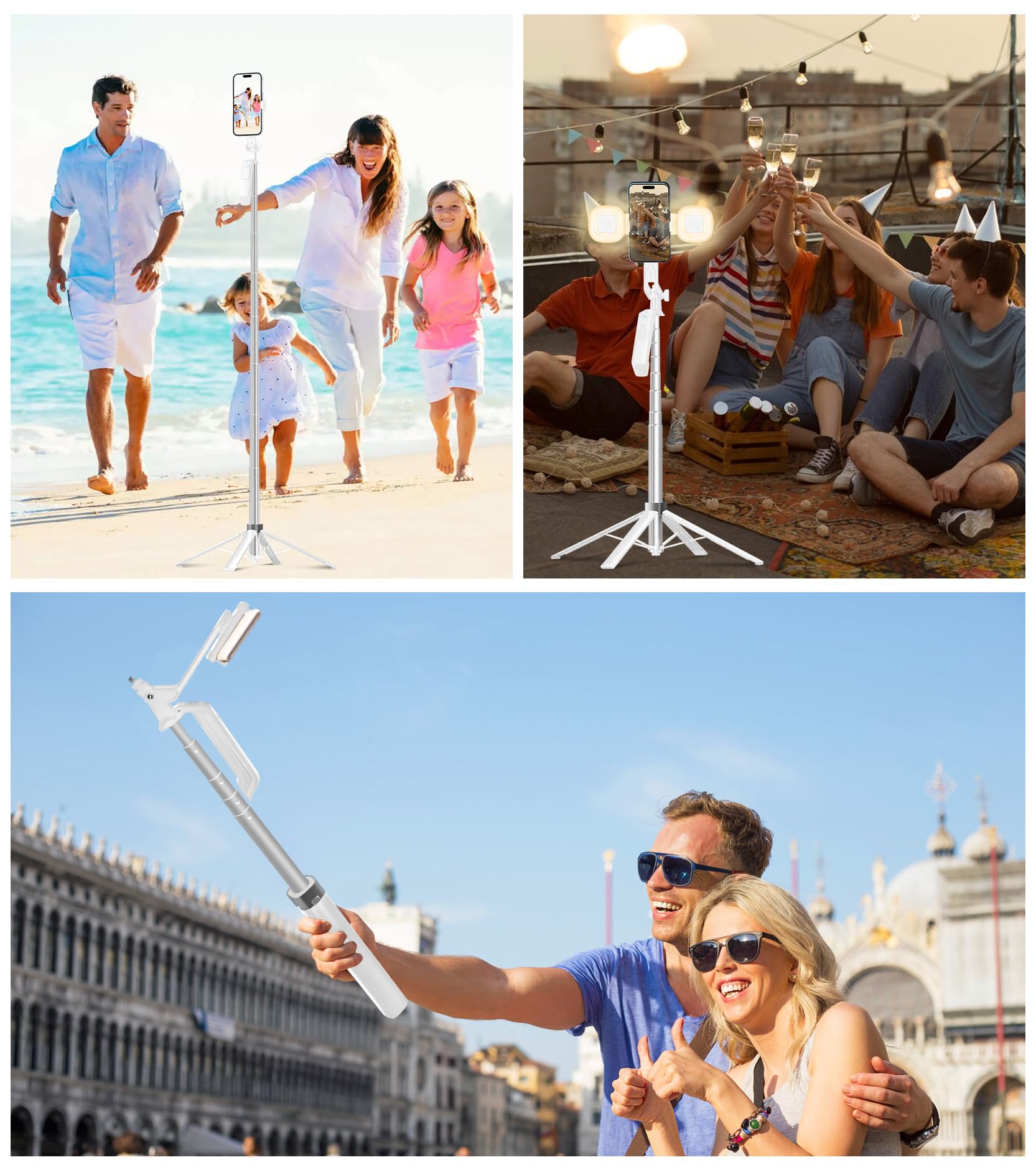 Asta per Selfie Treppiede Smartphone - Bastone Selfie Stick Cavalletto per Telefono 180cm con Telecomando e 2 luce LED per Video e Foto, Supporto tripod per iPhone, Android, Fotocamera e Gopro