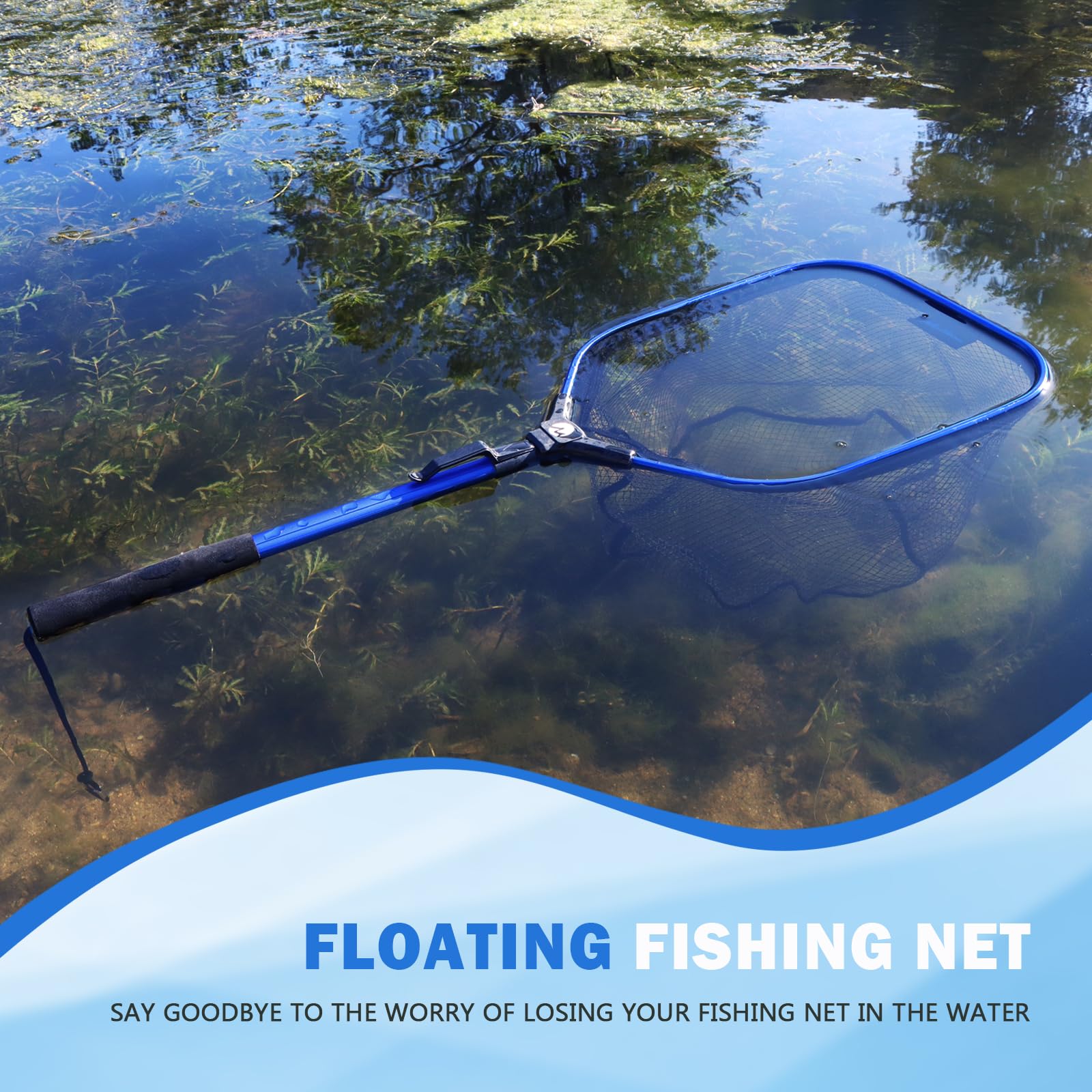Filet de pêche flottant, épuisette pliable pour eau douce ou salée - Filet de pêche télescopique pliable et filet de pêche à la mouche