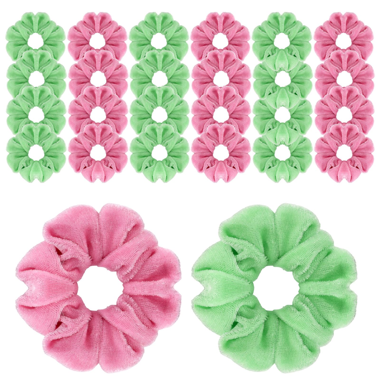 Tinoaly 24pcs Green and Pink Hair Scrunchies