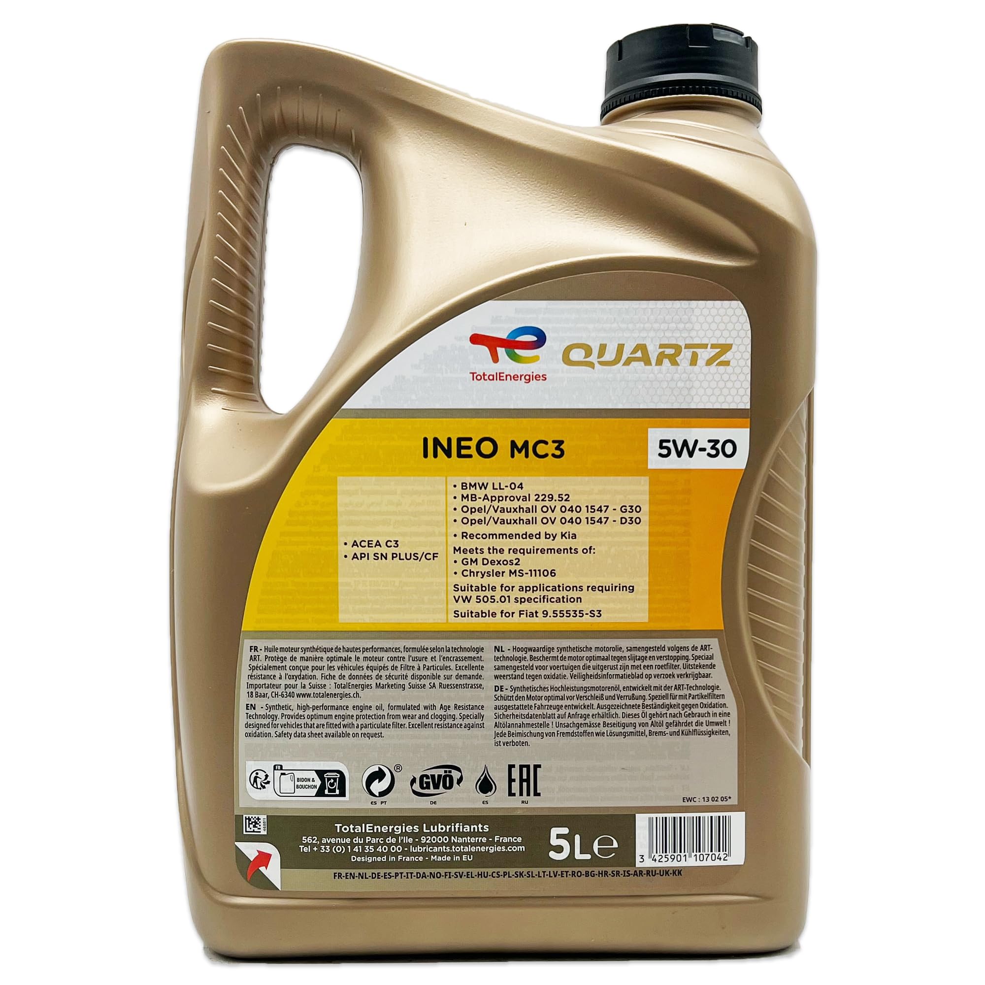 2pz olio lubrificante total ineo quartz mc3 5w-30 5 litri