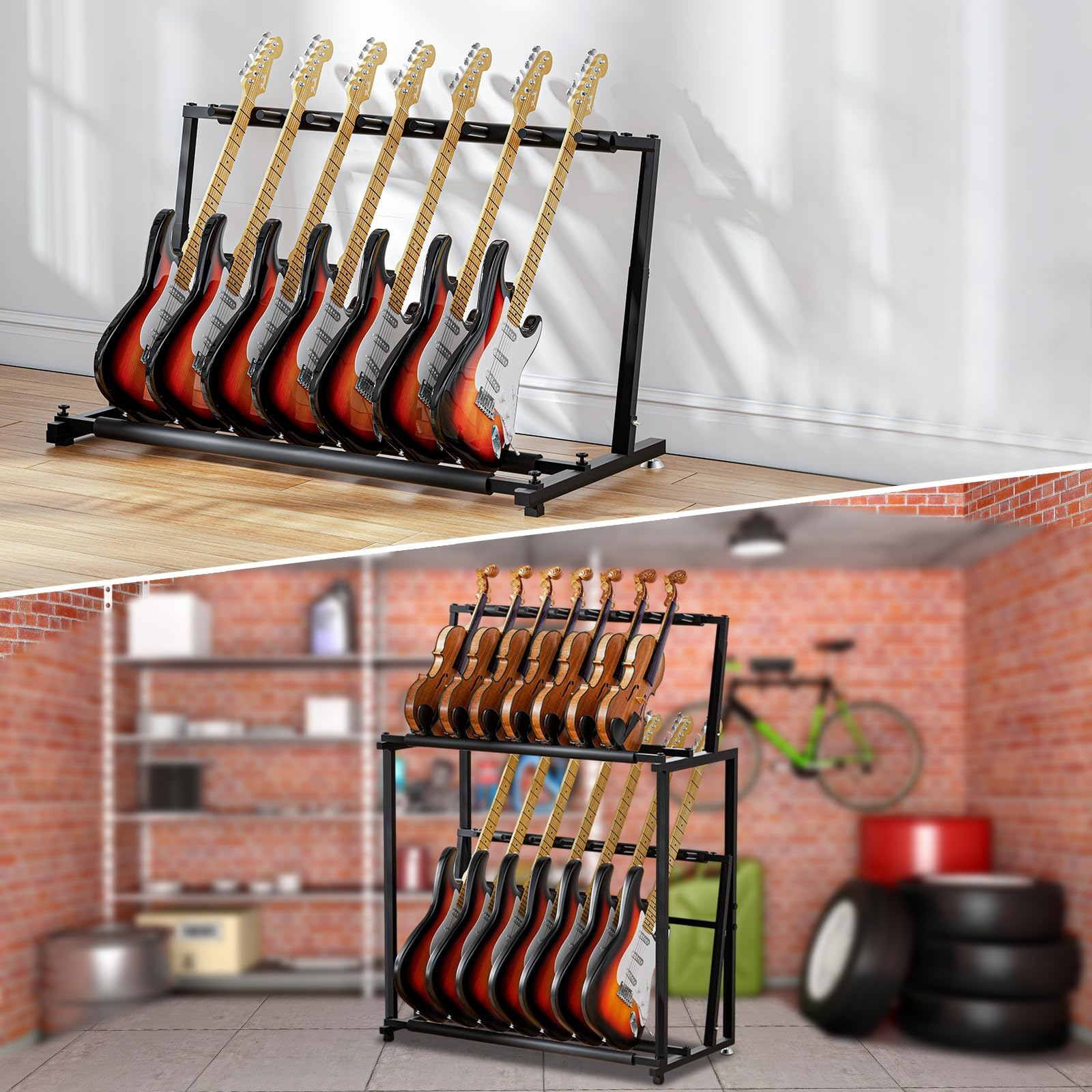 Gitarrenständer, Gitarrenhalter für 14 Gitarren, Faltbarer Multi-Gitarrenständer mit weichem Schwamm für Akustikgitarre, E-Gitarre, Bass, Abnehmbar in zwei separate Gitarrenhalterungen.