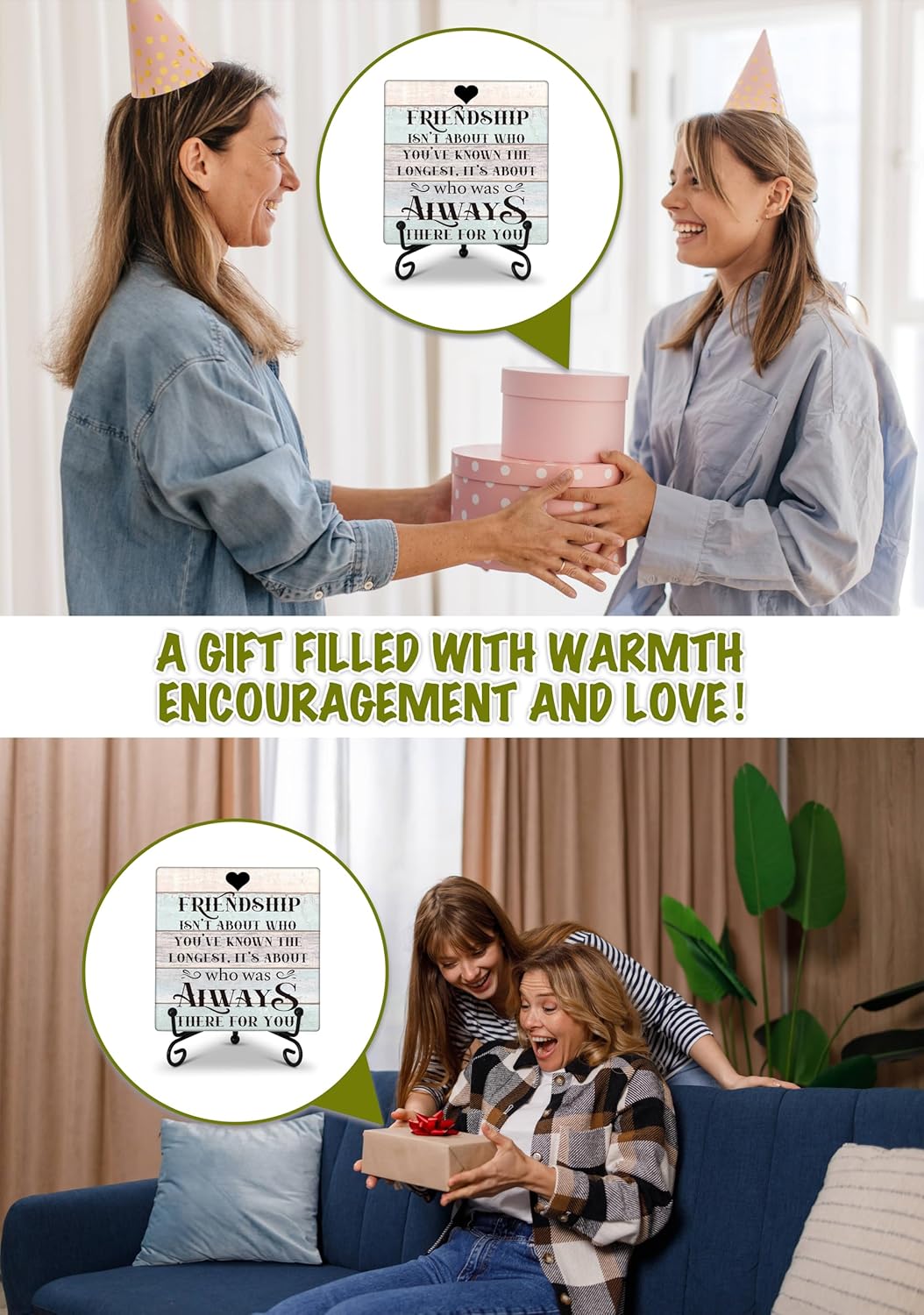 Friendship Quote Desk Sign, Friendship Isn't About Who You've Known The Longest Wooden Plaque Sign With Iron Stand, Christmas Birthday Gifts for Women Best Friends, Friend Sign Desk Decor for Home - Image 3