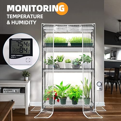 Miniatura 3 de Barrina Mini invernadero con 6 unidades T8 de 3 pies, 30 W, 5000 K, luz LED blanca de cultivo para plantas de interior, soporte de metal portátil de
