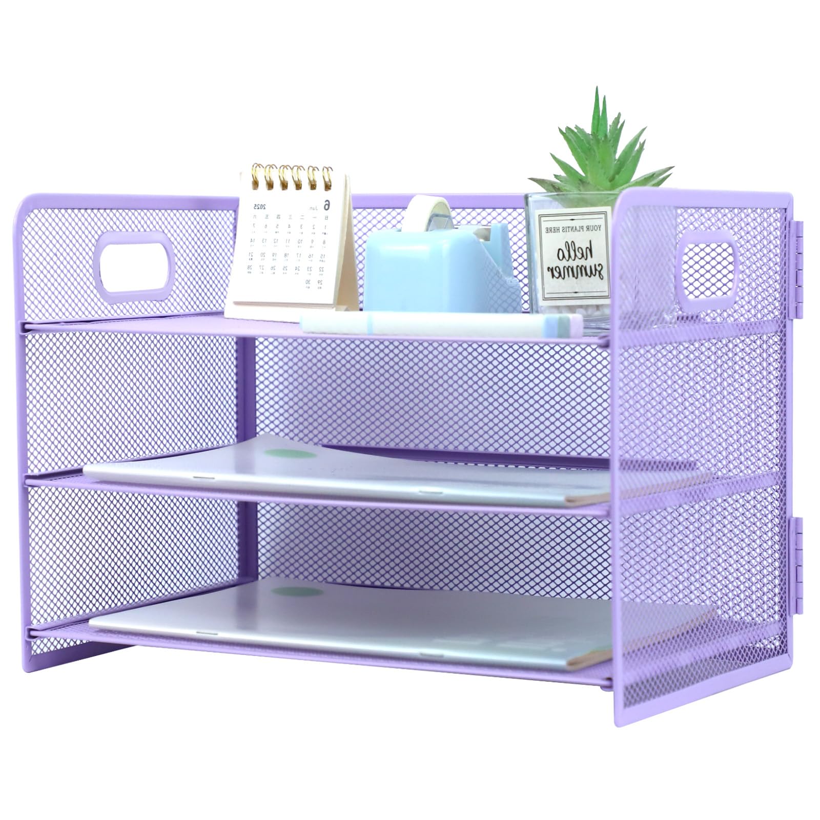 HIHOBDAY 3 Tier Paper Organiser Mesh Letter Tray Metal Magazine File Desk Storage For Office School Home,Purple