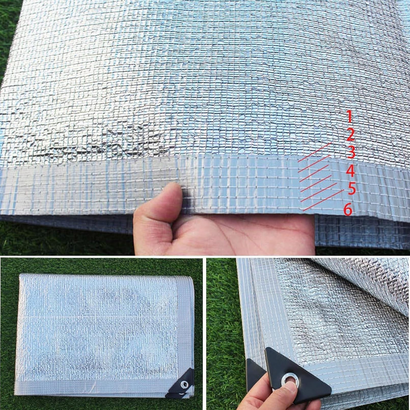 Filet d'ombrage à 99% Aluminium,2x5m Toile d'ombrage, Feuille d'aluminium réfléchissante, Tissu Ombre, réfléchissant, Anti-UV, Test de Soleil, pour Voiture,Jardin,pergola