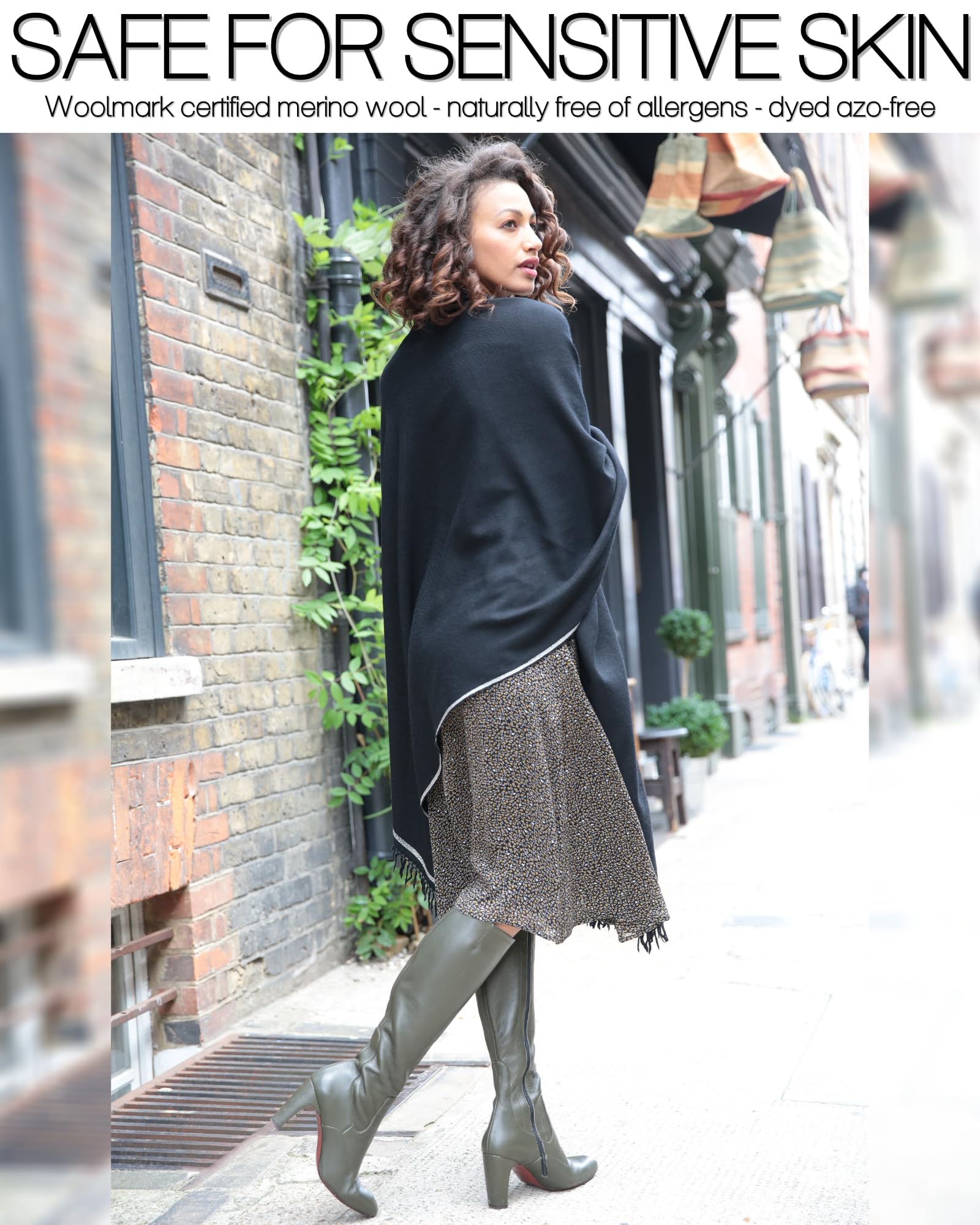 likemary Shoreditch Bufanda Pashmina Mantón Mujer de Lana Merina - Chal Fular Extra Grande para Invierno - 100% Lana Merina Pura Tejida a Mano - Regalo para Mujer Comercio Justo