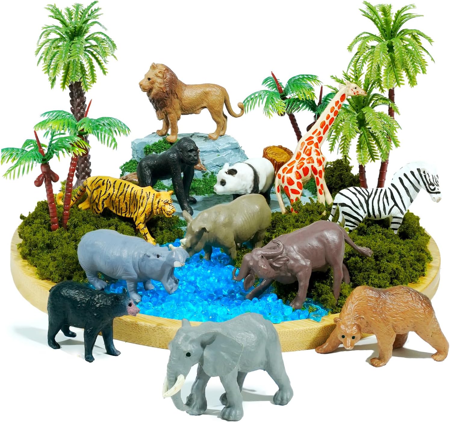 Rileryan 20 PCS Wild Jungle Rainforest Animals Diorama Supplies Kit Mini Safari African Animal Diorama Forest Zoo Plastic Animals Figurines Accessories Home Decor