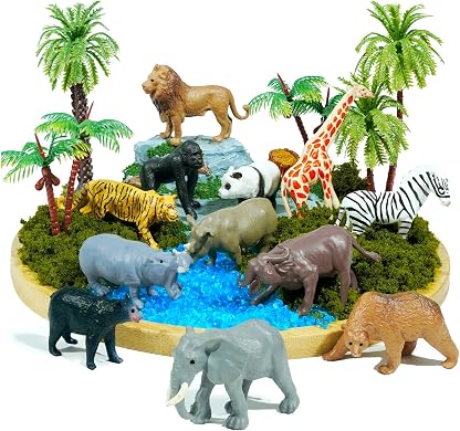 Rileryan 20 PCS Wild Jungle Rainforest Animals Diorama Supplies Kit Mini Safari African Animal Diorama Forest Zoo Plastic Animals Figurines Accessories Home Decor por Artista não identificado — capa do álbum