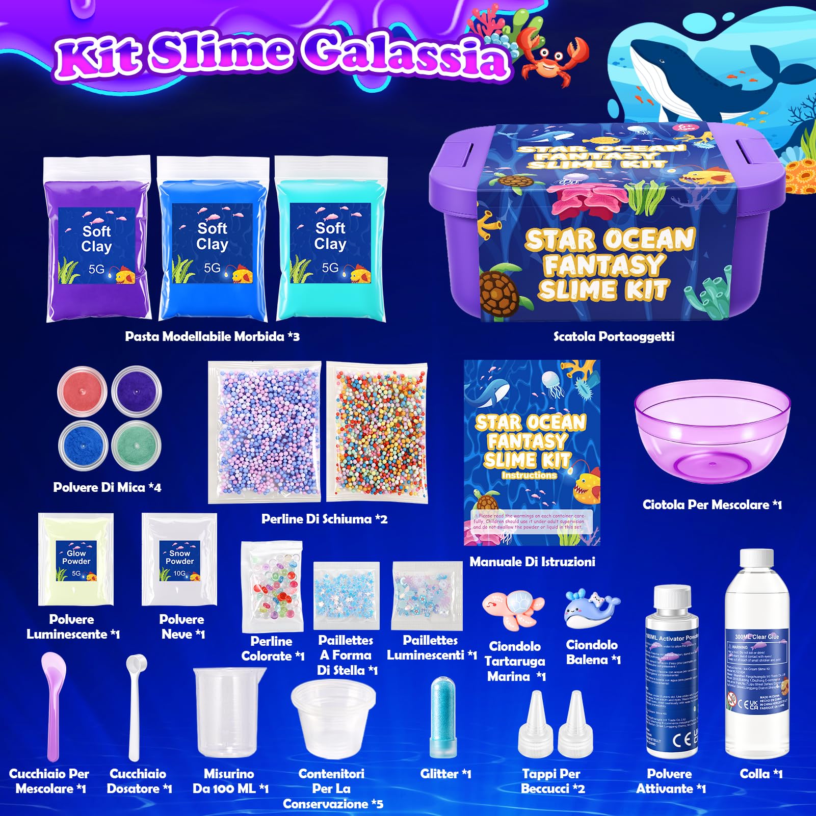 iKidiki Slime per Bambini 6 7 8 9 10 11 12 Anni, Oceano Galaxy Slime Kit Giochi Bambina 6-12 Anni Femmina DIY Slime Fluffy Regalo Bambina 6 7 8 9 10 11 12 Anni, Slime Set Regali di Festa