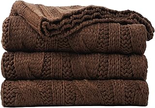 Battilo Brown Cable Knit Throw Blankets for Couch, Super Soft Warm Cozy ...