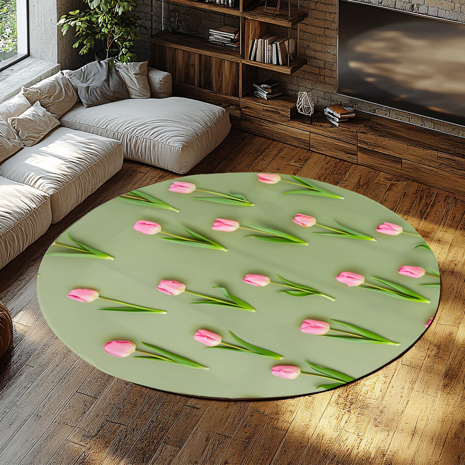 Tapis rond de salon tulipes pastel pour une ambiance douce et cocooning