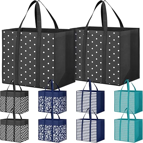 Fab totes 10 Pack Reusable Grocery Bags 35L Large Capacity Reusable Shopping Bags for Groceries Heavy Duty Waterproof Tote Bags for Shopping and Picnic