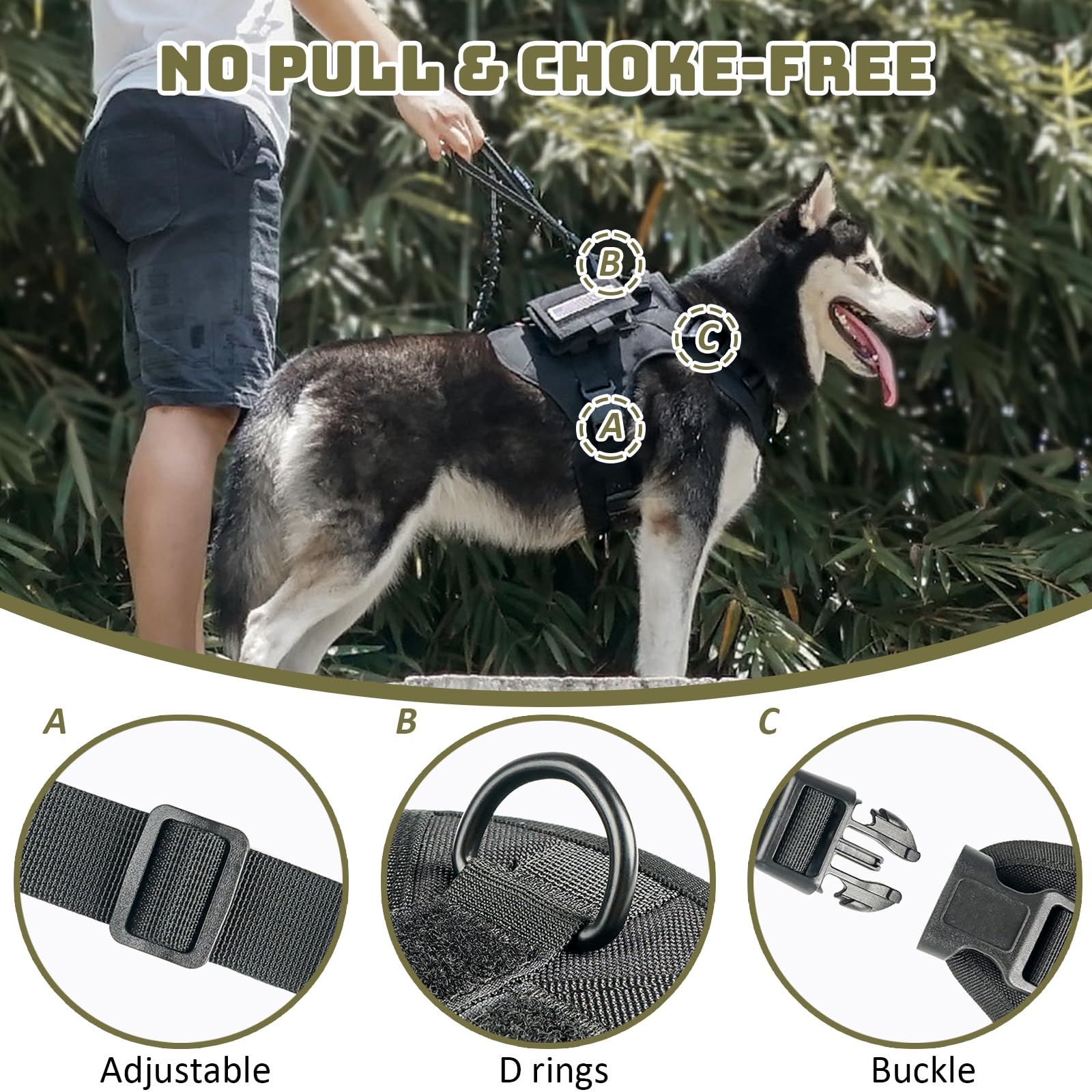 Arnes Perro Antitirones, Arnes Perro Mediano Grande Transpirable, Arnes Táctico Perro Ajustable con Asa Anillos Y Molle, Chaleco Durable para Adiestrar Caminar Cazar,Negro,Medium