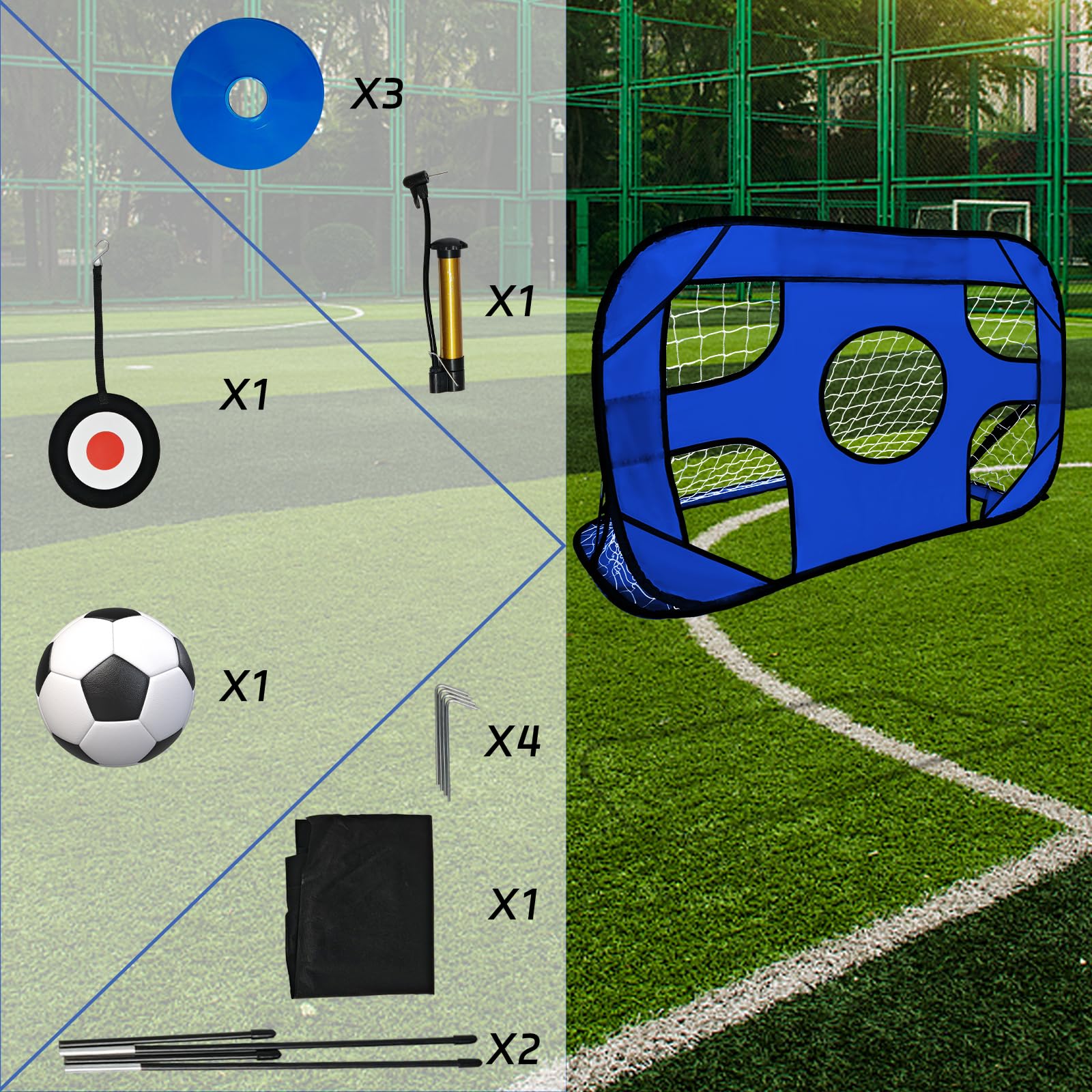 Kapler Portería de fútbol desplegable 3 en 1 para niños, red de fútbol plegable portátil con objetivo colgante, regalos de fútbol para niños y niñas