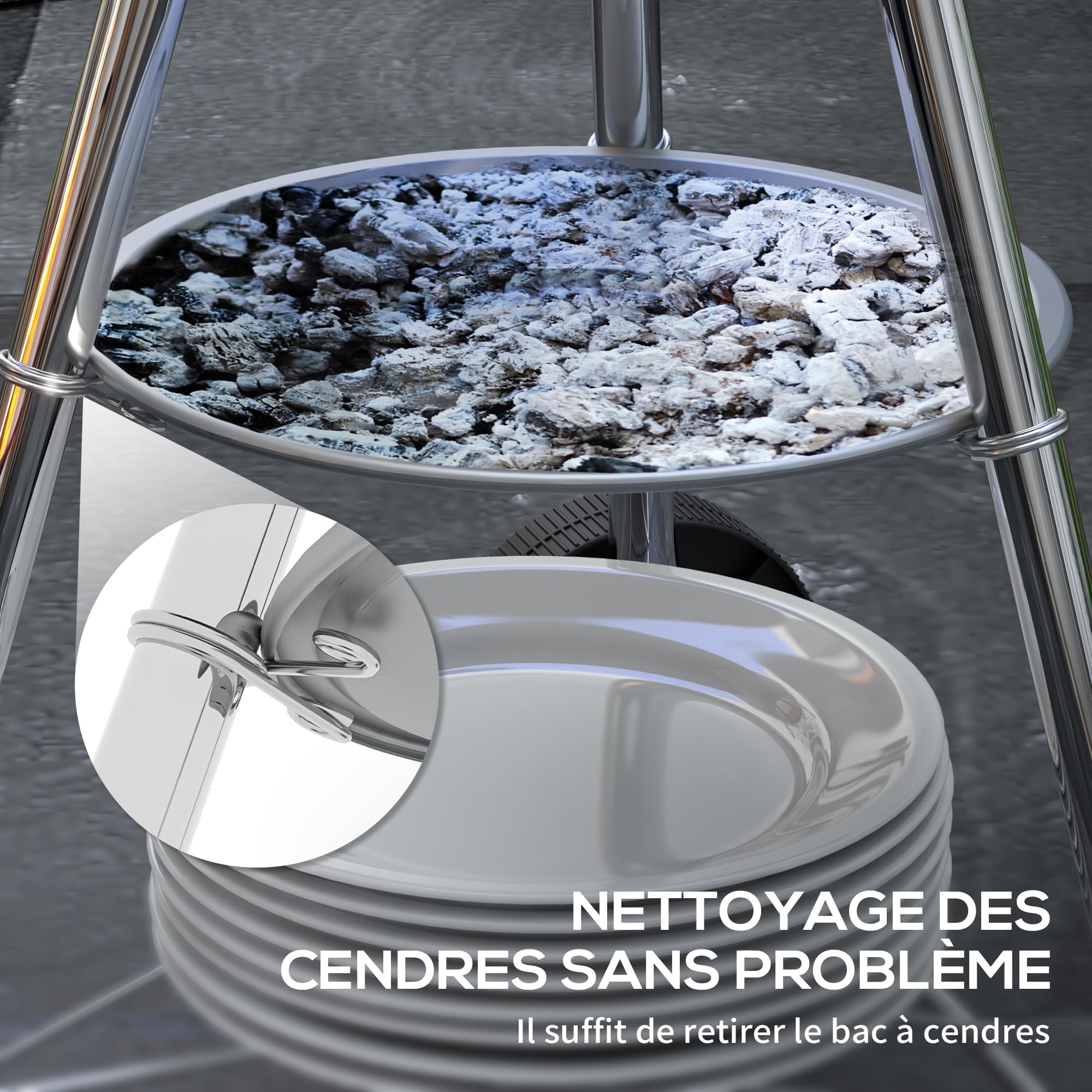 Outsunny Barbecue À Charbon Rond Bois Couvercle Roues 48x56x94 cm Noir
