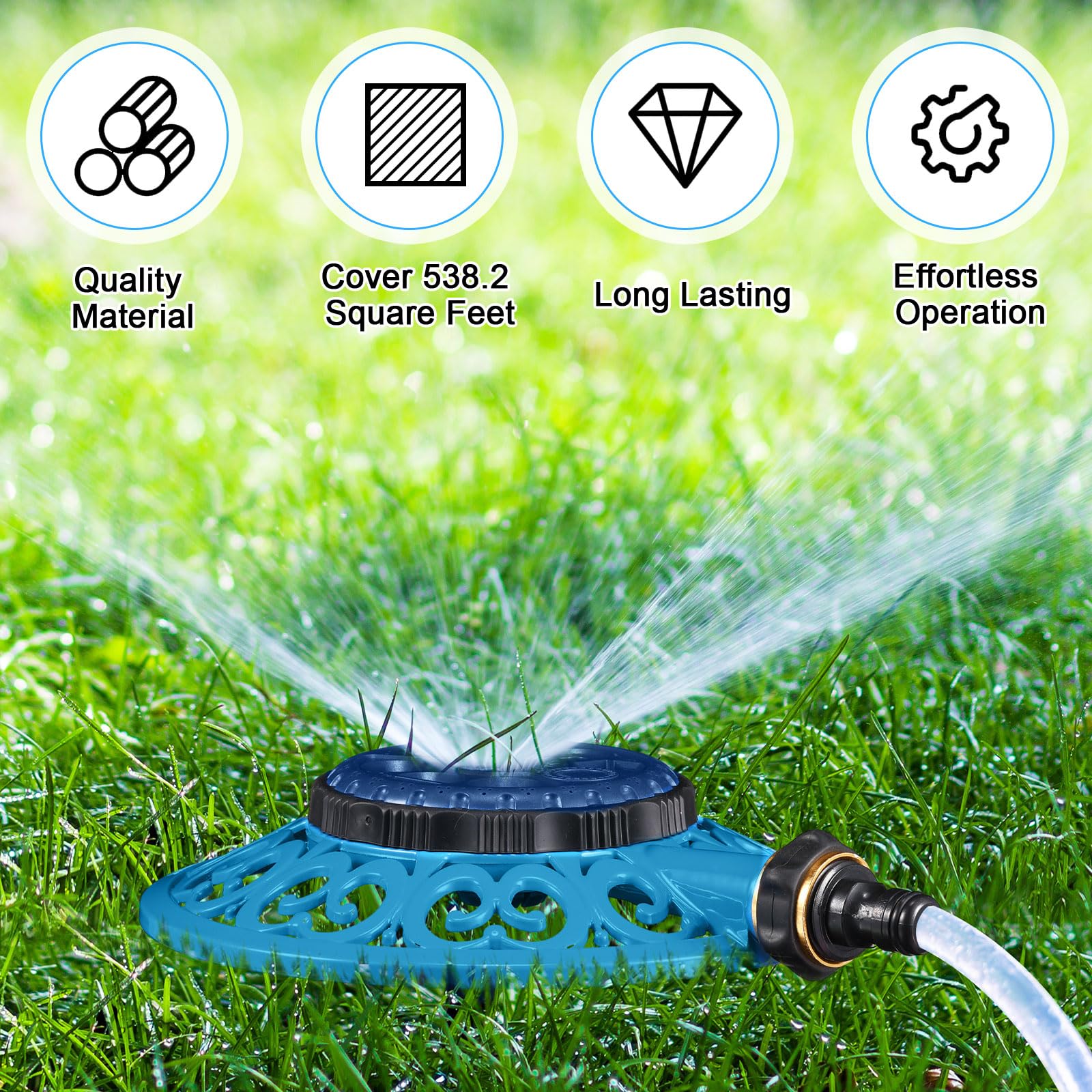 3er-Set Pulsierende Rasensprinkler Mit Metallbasis – Verstellbar Bis 24 M, Für Große Gärten