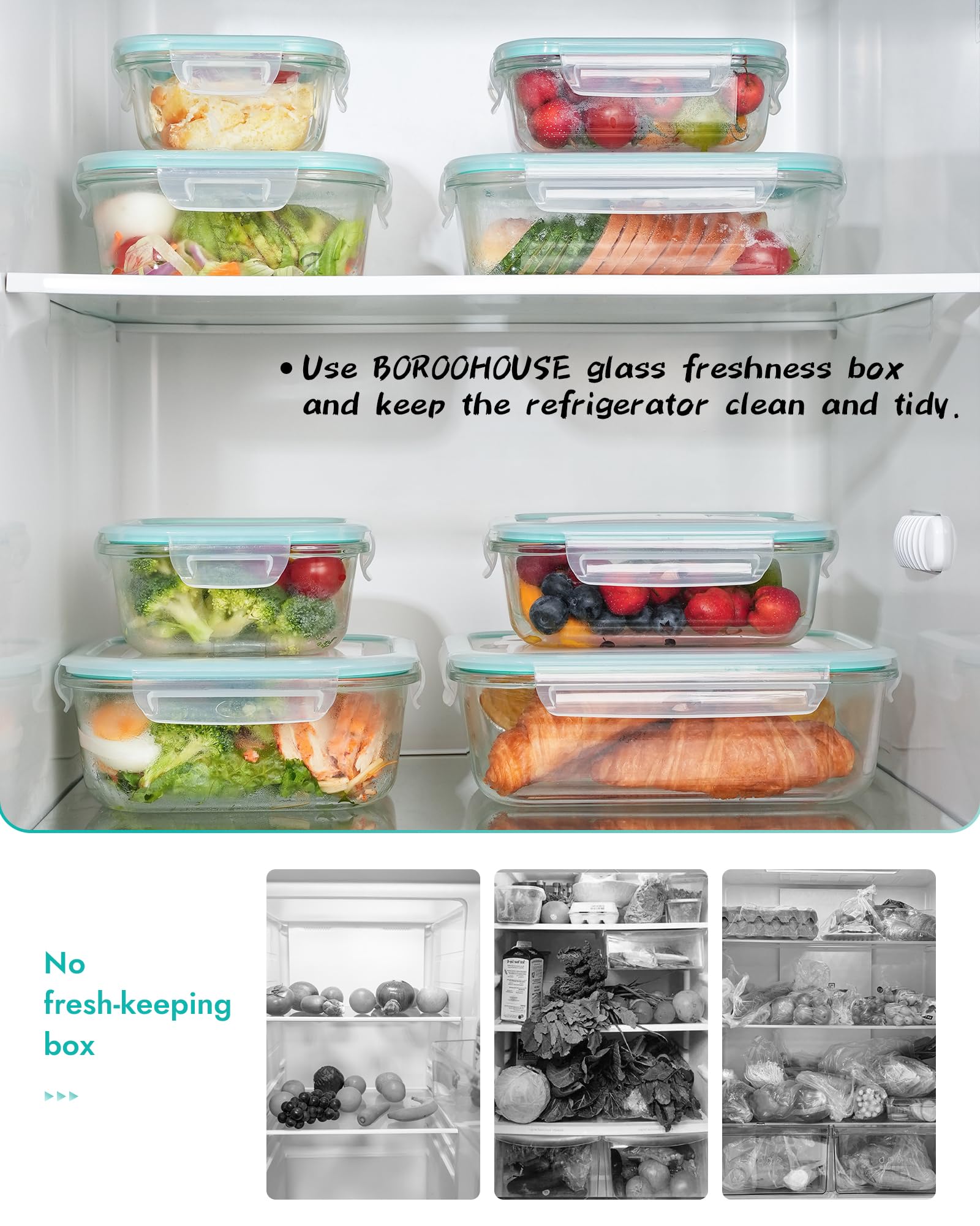Set di 8 contenitori per alimenti in vetro borosilicato con coperchi ermetici, adatti per forno, microonde e freezer, a prova di perdite, senza BPA, per cottura al forno, preparazione dei