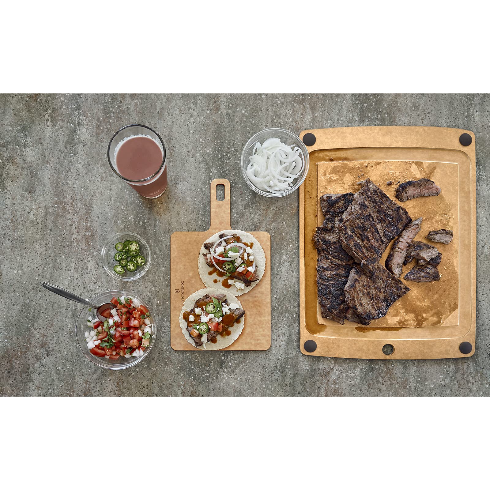 Victorinox Planche à Découper, All-in-One, Cutting Board M 36.8 x, 28.5 x, 0.6, Rainure à Jus, Ménage les lames, Antidérapante, Lavable au lave-vaisselle, Brun