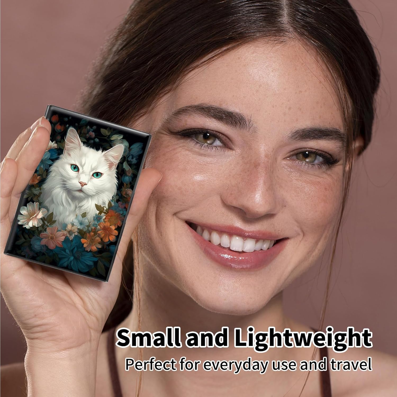 Metal Wallet,Credit Card Holder for Women Men,RFID Blocking Card Holder Wallet Mini Slim Aluminum Wallet ID Case Hard Card Case Business Card Holder Case,Cute Cat Floral - Image 7