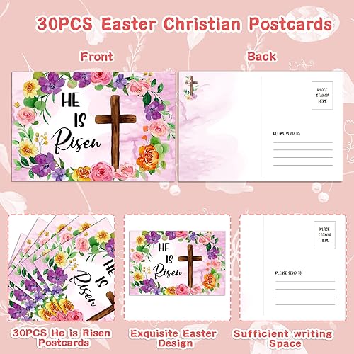 Miniatura 2 de SICOHOME He is Risen Postales de 30 piezas de postales cristianas de Pascua con inspiraciones de las Escrituras, tarjeta de Pascua cristiana para