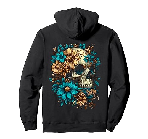 Skull Flowers Back Printed Pullover Hoodie