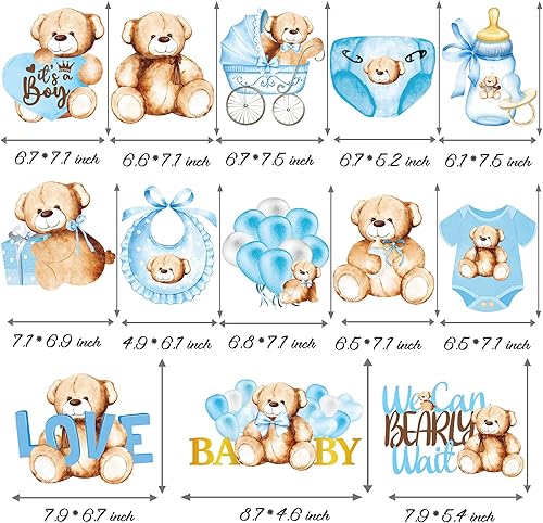 Miniatura 3 de 26 piezas de oso de peluche para baby shower, centro de mesa con texto en inglés "We Can Bearly Wait", decoración de baby shower, suministros de