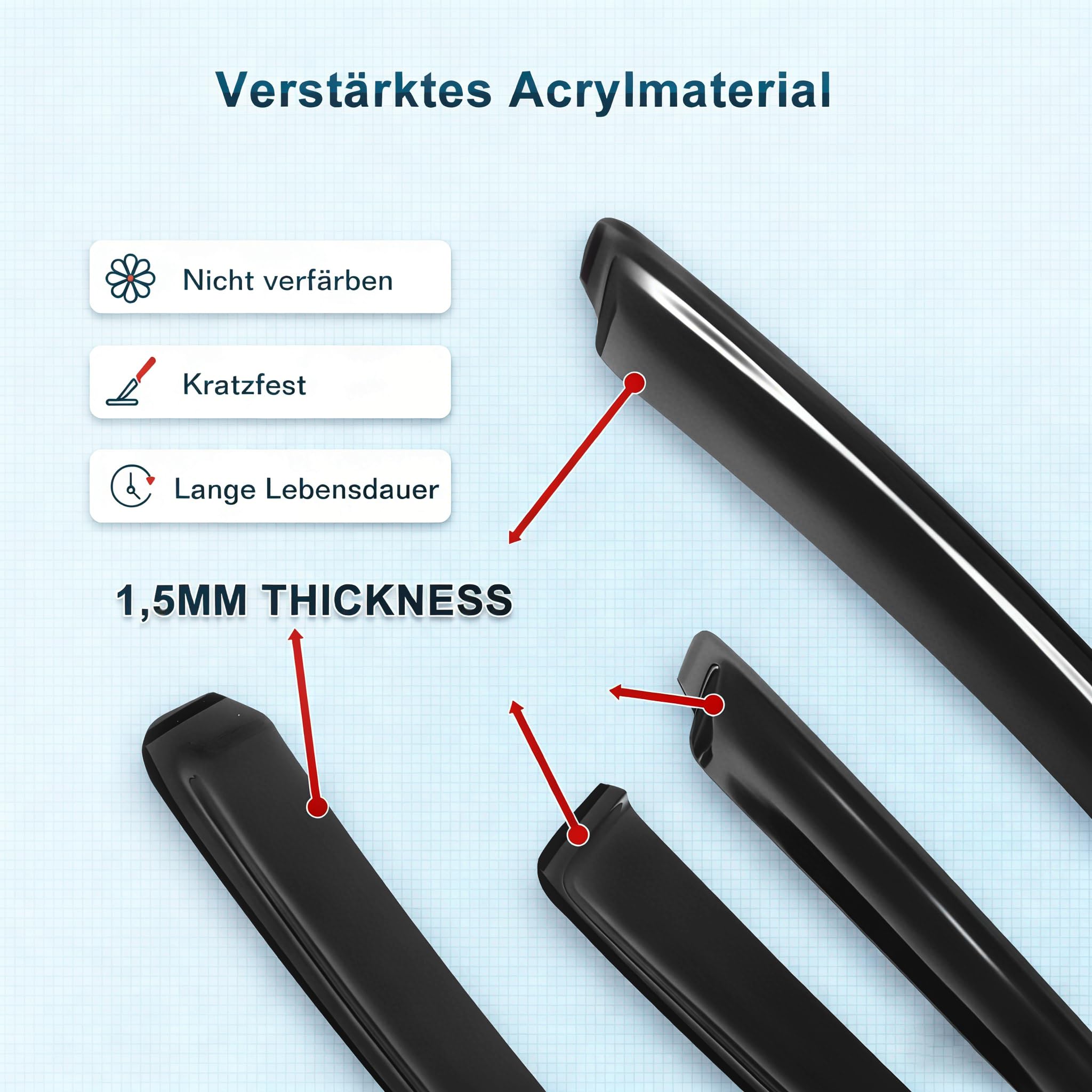 Windabweiser Regenabweiser kompatibel mit Ford Focus Ill Mk3 Bj 2011-2018, Selbstklebend Tape-On Autofenster Regenschutz Regenabweiser Deflektoren, 4-TLG Set, Rauchgrau, Vorne,Aerodynamisch