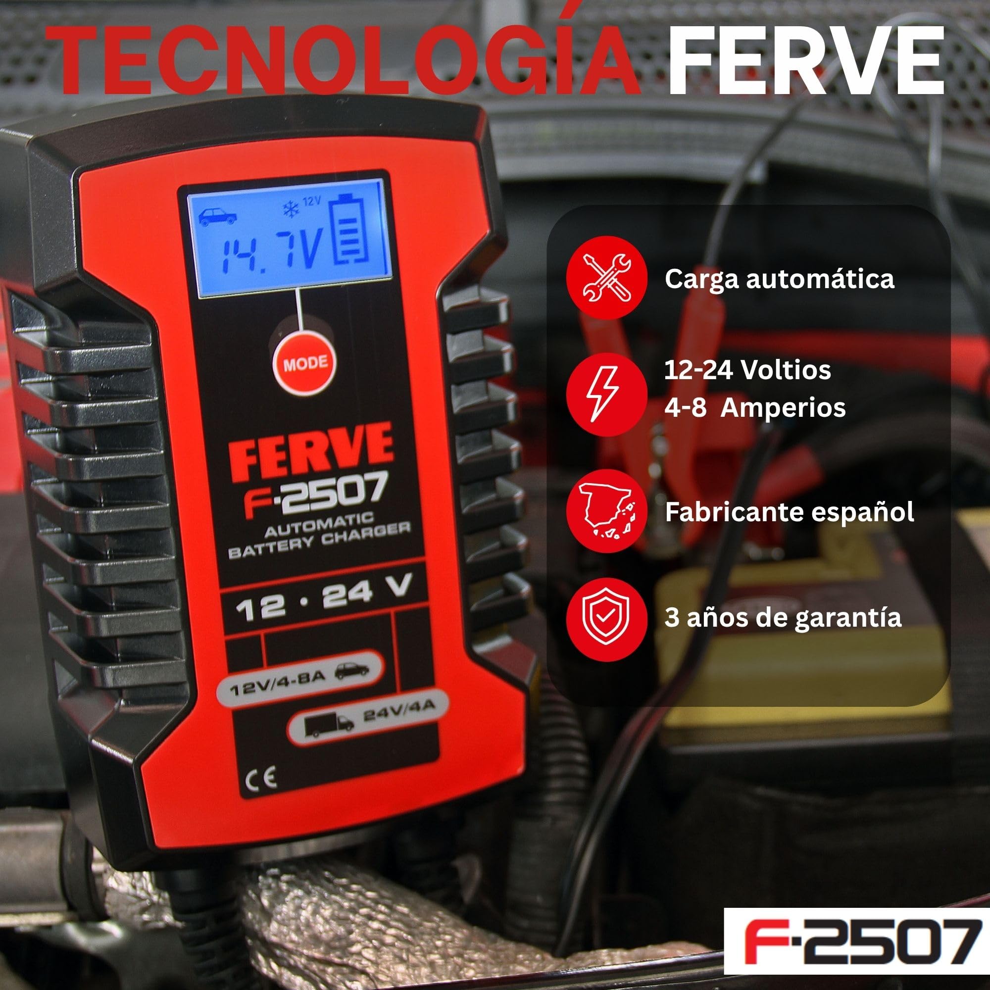 Ferve F-2507 Cargador Automático de Baterías de Plomo Ácido