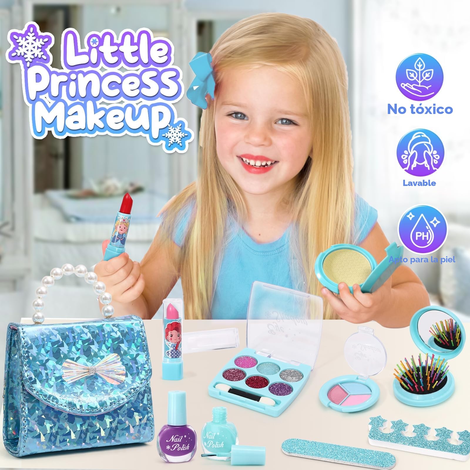 G.C Juguetes Niña 3 4 5 6 7 8 Años con Capa Set Maquillaje Niña Pintauñas Bolsa de Mano Varita Magica, Juguetes Regalos Cumpleaños Fiesta para Niñas